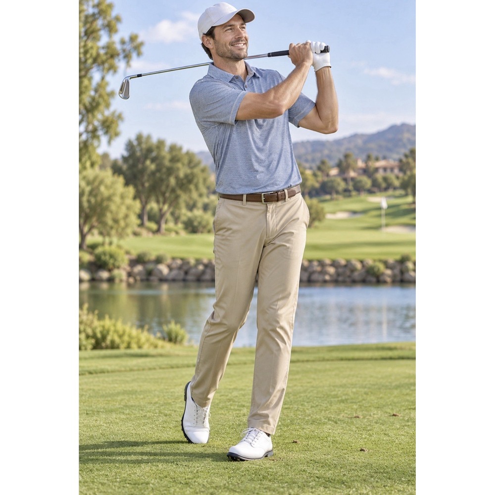 BKE Performance Fabric Polo Shirt Light Blue Micro Stripe Mens Large